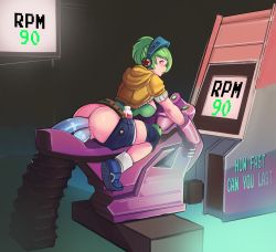  1girl alternate_costume anal anal_object_insertion anus arcade_(league_of_legends) arcade_cabinet arcade_riven ass blue_eyes blue_footwear blush bound bound_arms breasts cleavage clothes_pull cropped_jacket dildo double_penetration english_text from_behind full_body green_hair headphones hood hood_down hooded_jacket indoors jacket knee_pads league_of_legends leaning_forward looking_at_viewer looking_back machine medium_breasts multiple_insertions multiple_penetration object_insertion pants pants_pull pixelated pussy restrained riding riven_(league_of_legends) sex_machine sex_toy shoe_soles shoes short_hair short_sleeves shorts shorts_pull sneakers solo star_(symbol) stationary_restraints strapless sweat text_focus tube_top tumtumisu uncensored vaginal vaginal_object_insertion white_legwear yellow_jacket  rating:Explicit score:219 user:dmysta3000