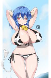  :o animal_print arms_behind_head arms_up bea_(bropmlk) beach bell bikini bikini_bottom_only bikini_top_only blue_hair breasts choker cleavage collar covered_erect_nipples cow_girl cow_horns cow_print cow_print_bikini cow_tail cowbell highres horns huge_breasts jashin-chan_dropkick lactation lactation_through_clothes looking_at_viewer medium_hair milk minos_(jashin-chan_dropkick) nipples ocean open_mouth print_bikini red_eyes side-tie_bikini_bottom solo sweat sweatdrop swimsuit tail thigh_gap water  rating:Explicit score:73 user:Iwabner2