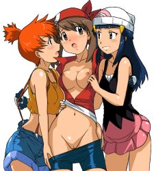  3girls assisted_exposure bandana beanie bike_shorts bike_shorts_pull blue_eyes blue_hair blush breasts brown_eyes brown_hair cleft_of_venus clitoris clothes_pull creatures_(company) crop_top dawn_(pokemon) denim denim_shorts eye_contact fff_threesome game_freak girl_sandwich gloves grabbing grabbing_another&#039;s_breast groin group_sex gym_leader hat latex long_hair looking_at_another may_(pokemon) medium_breasts midriff misty_(pokemon) multiple_girls narrow_waist naughty_face navel nintendo nipples no_bra no_panties open_clothes open_mouth open_shirt orange_hair pants pants_pull pokemon pulling_another&#039;s_clothes pussy sandwiched shirt shorts shorts_pull side_ponytail smile standing suspenders takaya_n tank_top third-party_edit threesome uncensored undressing yuri  rating:Explicit score:604 user:Sedaros