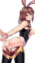  &gt;:) 1boy 1girl akoniii animal_ears arm_held_back ass bare_arms bare_shoulders bent_over boots breasts brown_eyes brown_hair brown_thighhighs closed_mouth cowboy_shot hair_between_eyes holding_another&#039;s_wrist long_hair medium_breasts nipples panties pantyhose rabbit_ears rwby shirt skin_tight solo_focus sweat thigh_boots thighhighs torn_clothes torn_legwear torn_shirt underwear v-shaped_eyebrows velvet_scarlatina white_panties  rating:Questionable score:44 user:danbooru