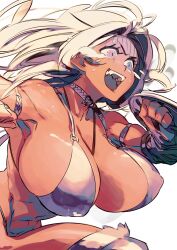 1girl barbarian bikini bouncing_breasts breasts covered_erect_nipples king_rooper large_breasts running swimsuit thick_thighs thighs white_hair wide_hips  rating:Questionable score:6 user:korra55
