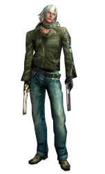 1boy 3d alternate_costume capcom dante_(devil_may_cry) denim devil_may_cry devil_may_cry_(series) devil_may_cry_2 dual_wielding full_body gun highres holding jeans male_focus official_art pants simple_background solo weapon white_background white_hair rating:Sensitive score:4 user:jojosstand