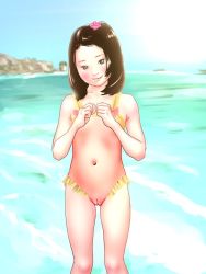 1girl beach black_hair blush breasts censored cleft_of_venus cotowari flat_chest highres loli original pussy see-through sketch small_breasts swimsuit tagme x-ray rating:Explicit score:60 user:loli_zombie
