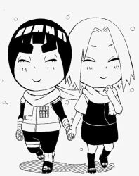  1boy 1girl black_hair bowl_cut closed_eyes closed_mouth couple haruno_sakura holding_hands naruto_(series) naruto_shippuuden naruto_shippuuden rock_lee scarf snowing tagme thick_eyebrows  rating:General score:1 user:Tomstar