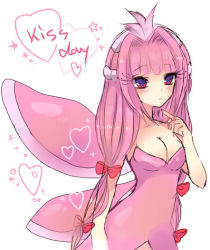  1girl blunt_bangs blush bow breasts cleavage creatures_(company) eyelashes game_freak gen_5_pokemon hair_bow heart jellicent long_hair medium_breasts multicolored_eyes nintendo personification pink_hair pokemon red_eyes solo very_long_hair  rating:Sensitive score:10 user:Tia_Bell~