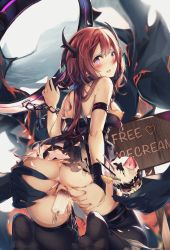  1girl absurdres anal anal_object_insertion arknights black_dress breasts dress dripping feet_out_of_frame food heaven&#039;s_melody highres horns ice_cream looking_at_viewer looking_back medium_breasts nipples object_insertion open_mouth peeing pocky popsicle purple_eyes pussy red_hair see-through shy spread_pussy surtr_(arknights) urethral_insertion  rating:Explicit score:167 user:Bobxu12345
