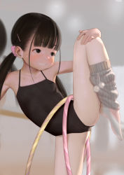  1girl ass bad_id bad_pixiv_id ballerina black_hair blush flat_chest gymnast hair_ornament hairclip hideousbeing hoop leg_lift leg_warmers leotard loli model mole mole_under_eye original pantyhose sexually_suggestive smile solo thighs twintails white_pantyhose  rating:Questionable score:258 user:lolibutt_inspector