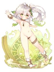  1girl arm_up armpits barefoot blush bracelet breasts feet female_focus full_body genshin_impact gluteal_fold gradient_hair green_eyes green_hair groin hair_ornament jewelry larasuke loli long_hair looking_at_viewer maebari multicolored_hair nahida_(genshin_impact) navel nipples nude outstretched_arms pointy_ears side_ponytail small_breasts socks solo thighlet thighs toeless_footwear toes two-tone_hair white_hair white_socks 