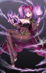  1girl artist_name banglinh1997 black_nails blunt_bangs blush bodystocking book breasts cleavage closed_mouth commission cosplay covered_navel crossed_legs dark_mage_(fire_emblem_awakening) fire_emblem fire_emblem:_three_houses full_body high_heels highres hilda_valentine_goneril holding holding_book large_breasts looking_at_viewer nail_polish nintendo open_book original purple_eyes purple_hair skin_tight smile solo tharja tharja_(cosplay) tharja_(fire_emblem) tharja_(fire_emblem)_(cosplay) twintails wavy_hair yellow_footwear 