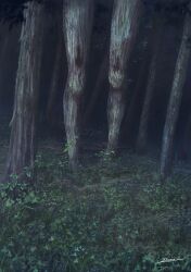  absurdres commentary_request dark forest fracoco grass highres horror_(theme) nature no_humans optical_illusion original plant scenery signature tree 