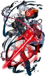  armor artist_request black_dress book breasts chain collaboration cosmic_break dress energy_sword frilled_dress frills full_body gothic_lolita hair_ornament hair_ribbon holding holding_book ivis large_breasts lolita_fashion long_hair looking_at_viewer mecha_musume official_art rapier red_eyes ribbon second-party_source shoulder_armor solo sword tanaka_rie very_long_hair weapon white_hair 