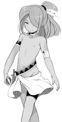 1boy armlet bad_id bad_pixiv_id dagger earrings feathers greyscale hair_over_one_eye inazuma_eleven inazuma_eleven_(series) jewelry kazemaru_ichirouta knife ku--ma long_hair male_focus monochrome navel necklace nipples no_panties ponytail shota simple_background solo sweat topless_male trap tribal walking weapon white_background rating:Questionable score:65 user:Jellybooru