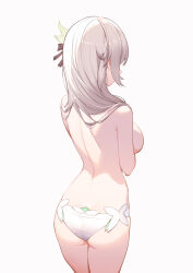  1girl ass breasts commentary cowboy_shot firefly_(honkai:_star_rail) highres honkai:_star_rail honkai_(series) large_breasts long_hair panties simple_background solo standing thighs topless underwear wedgie white_background white_hair white_panties xion32  rating:Questionable score:23 user:danbooru