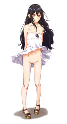 1girl bad_id bad_pixiv_id black_hair brown_eyes cleft_of_venus clothes_lift dress dress_lift female_focus flat_chest kaburagi_yuki loli long_hair looking_at_viewer navel no_panties original pigeon-toed pussy skirt skirt_lift solo strap_slip sundress uncensored wind wind_lift rating:Explicit score:66 user:lkjh098