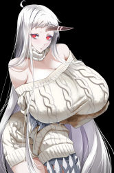 10s 1girl :o abyssal_ship bare_shoulders bent_over breasts claws cleavage colored_skin curvy dress female_focus frown gigantic_breasts highres horns kantai_collection kloah long_hair off-shoulder_sweater off_shoulder open_mouth pale_skin red_eyes scarf seaport_princess short_dress single_horn solo striped_clothes striped_scarf sweater sweater_dress triangle_mouth very_long_hair white_hair white_skin rating:Sensitive score:165 user:joeyjoe