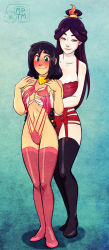  2girls age_difference avatar:_the_last_airbender avatar_legends black_hair black_legwear blush grabbing_another&#039;s_breast breasts choker commentary full-face_blush garter_belt garter_straps grabbing grabbing_from_behind green_eyes height_difference highres jin_(avatar) large_breasts lingerie lips lipstick long_hair makeup mature_female multiple_girls my_pet_tentacle_monster navel negligee orange_eyes pale_skin panties pink_legwear red_panties see-through smile standing thighhighs topknot underwear underwear_only ursa_(avatar) yuri  rating:Questionable score:223 user:danbooru