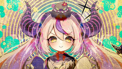  &gt;:) 1girl ;d alternate_costume black_choker black_horns blush character_print choker closed_mouth crow_(la+_darknesss) dot_nose fang flower furisode grey_hair hair_between_eyes hololive horns japanese_clothes kimono la+_darknesss la+_darknesss_(new_year) long_hair looking_at_viewer mixed_media multicolored_hair nihakusanren official_alternate_costume one_eye_closed open_mouth pendant_choker print_kimono purple_hair red_flower self_character_print sleeves_past_fingers sleeves_past_wrists smile star_(symbol) star_choker streaked_hair striped_horns twintails v-shaped_eyebrows very_long_hair virtual_youtuber wide_sleeves yellow_eyes 