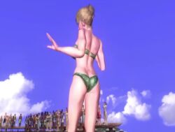  1girl 3d animated ass bikini blonde_hair blue_eyes breasts butt_crack cleavage crowd dancing green_bikini konami large_breasts lipstick makeup miss_spencer navel outdoors rumble_roses rumble_roses_xx sound swimsuit tagme video 