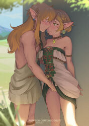  1boy 1girl against_wall archaic_set_(zelda) biting_own_lip blonde_hair breasts chocorut cleavage clothes_lift couple dress dress_lift earrings eye_contact fingering hetero highres imminent_kiss jewelry link looking_at_another medium_breasts nintendo pointy_ears princess_zelda secret_stone short_hair the_legend_of_zelda the_legend_of_zelda:_tears_of_the_kingdom  rating:Explicit score:162 user:danbooru