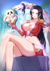  1girl black_hair boa_hancock breasts highres large_breasts long_hair one_piece salome_(one_piece) smile snake  rating:Sensitive score:27 user:jojosstand