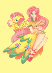 angel_(my_little_pony) animal rabbit dress fluttershy green_eyes legs long_hair my_little_pony my_little_pony:_friendship_is_magic pegasus personification pink_hair shoes smile very_long_hair wong_ying_chee rating:Sensitive score:6 user:danbooru