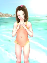  1girl artist_request beach black_hair blush breasts cameltoe cleft_of_venus cotowari flat_chest highres leotard loli looking_at_viewer original pussy see-through small_breasts swimsuit tagme thighs uncensored  rating:Explicit score:34 user:gifter