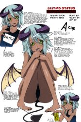  10s 1girl :d alcohol barefoot beer beer_can black_nails black_sclera blue_hair can character_profile character_sheet colored_sclera colorized dark_skin demon_girl demon_horns demon_tail demon_wings drink_can facial_mark fangs feet flat_chest green_eyes hair_between_eyes hard-translated head_tilt highres horns knees_together_feet_apart legs lilith_(monster_musume) looking_at_viewer monster_girl monster_musume_no_iru_nichijou nail_polish name_tag okayado one-piece_swimsuit open_mouth pigeon-toed purple_wings school_swimsuit short_hair simple_background sitting slit_pupils smile squid swimsuit tail third-party_edit toenail_polish toenails white_background wings  rating:Sensitive score:40 user:cyberaird