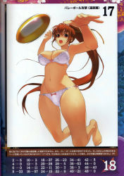 1girl absurdres armpits arms_up ball bare_shoulders barefoot beachball bikini binding_discoloration bow bra breasts brown_eyes brown_hair cleavage dead_or_alive feet foreshortening full_body hair_bow highres hip_focus jumping kasumi_(doa) knees large_breasts legs lingerie long_hair navel open_mouth panties playing_sports queen&#039;s_blade queen&#039;s_gate sanbasou scan scan_artifacts solo swimsuit tecmo thick_thighs thighs translation_request underwear underwear_only very_long_hair volleyball volleyball_(object) wide_hips rating:Questionable score:44 user:danbooru