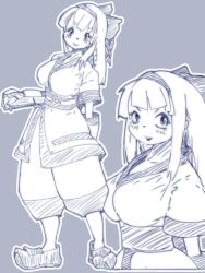 1girl ainu_clothes breasts fingerless_gloves gloves hair_ribbon highres large_breasts legs long_hair looking_at_viewer monochrome nakoruru pants ribbon samurai_spirits sketch snk solo the_king_of_fighters thighs 