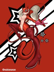  1girl absurdres blonde_hair breasts breasts_out female_focus functionally_nude highres nubiananan persona persona_5 pussy solo takamaki_anne twintails uncensored unzipped whip  rating:Explicit score:15 user:SaintSyke
