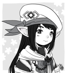  1girl absurdres armor beret black_hair commission dokinana final_fantasy final_fantasy_xiv garlean hat highres lalafell pointy_ears portrait signature smile straight_hair  rating:General score:3 user:aeynia