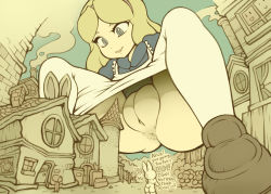  1girl alice_(alice_in_wonderland) alice_in_wonderland ass blonde_hair blush cleft_of_venus fat_mons flat_chest giant giantess loli noise_(lesion949) pantyhose peril squatting tagme uncensored white_rabbit_(alice_in_wonderland)  rating:Explicit score:232 user:Zanubio