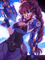  1girl alternate_hair_color alternate_skin_color alternate_universe animification captain_lacroix gun heterochromia highres mingway captain_lacroix official_alternate_costume overwatch overwatch_(logo) overwatch_2 rifle sniper_rifle tagme weapon widowmaker_(overwatch)  rating:General score:7 user:danbooru