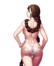 1girl absurdly_long_hair ass back backboob braid braided_ponytail breasts brown_eyes brown_hair cowboy_shot from_behind fundoshi gonster hair_over_shoulder hands_on_own_hips highres hip_focus japanese_clothes large_breasts long_hair looking_back original single_braid solo sweat topless underwear underwear_only very_long_hair rating:Questionable score:136 user:danbooru