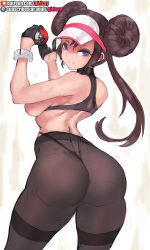  1girl arms_up ass back black_pantyhose bow breasts butt_crack creatures_(company) game_freak girlsay gloves hair_bun huge_ass large_breasts legs long_hair looking_at_viewer looking_back nintendo pantyhose poke_ball pokemon pokemon_bw2 rosa_(pokemon) sideboob simple_background single_hair_bun standing thighs thong twintails visor_cap white_background  rating:Questionable score:125 user:Vardigiil