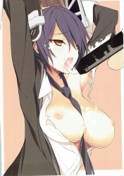 10s 1boy 1girl after_fellatio arms_up bdsm between_breasts blush bondage bound bound_arms breasts breasts_out censored cleavage cum cum_in_mouth cum_on_body cum_on_upper_body cum_string facial highres kantai_collection kikuchi_seiji looking_at_another medium_breasts necktie nipples no_eyepatch novelty_censor open_mouth penis purple_hair scan school_uniform shirt solo_focus tenryuu_(kancolle) tongue tongue_out torn_clothes torn_shirt yellow_eyes rating:Explicit score:34 user:danbooru