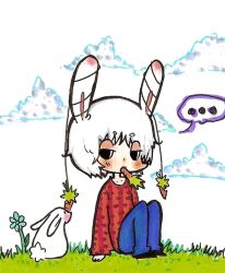  animal_ears black_eyes carrot citybear original rabbit rabbit_ears shota white_hair  rating:Sensitive score:3 user:helboruu