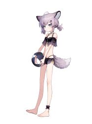  1girl absurdres ahoge animal_ear_fluff animal_ears arknights ball barefoot beachball bikini black_bikini blue_eyes extra_ears fox_ears fox_girl fox_tail full_body grey_hair hair_ornament hairclip highres holding holding_ball holding_beachball looking_at_viewer material_growth off-shoulder_bikini off_shoulder official_alternate_costume originium_(arknights) oripathy_lesion_(arknights) short_hair short_twintails solo standing sussurro_(arknights) sussurro_(summer_flower)_(arknights) swimsuit tail twintails white_background yoon_cook  rating:General score:1 user:danbooru