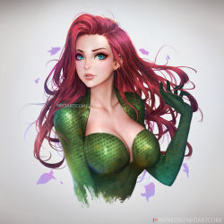 1girl aqua_eyes artist_name breasts cleavage collarbone dc_comics earrings eyebrows grey_background jewelry large_breasts lips long_hair looking_at_viewer mera_(dc) neoartcore parted_lips red_hair solo upper_body rating:Sensitive score:37 user:danbooru