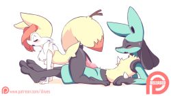  1boy 1girl animal_ear_fluff animal_ears animal_nose animal_penis animated animated_gif blush bouncing_breasts braixen breasts creatures_(company) diives fox_ears fox_tail furry furry_female furry_male furry_with_furry game_freak gen_4_pokemon gen_6_pokemon hetero knotted_penis lucario medium_breasts nintendo nipples penis pokemon pokemon_(creature) pussy_juice red_eyes reverse_cowgirl_position sex sex_from_behind snout straddling tail vaginal  rating:Explicit score:418 user:danbooru