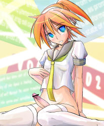  alternate_hairstyle androgynous bottomless censored crossdressing english_text engrish_text erection gender_request kagamine_len male_focus penis pointless_censoring ranguage solo text_focus thighhighs vocaloid  rating:Explicit score:25 user:tamtamxyz