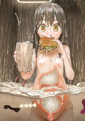  1girl bad_id bad_pixiv_id bdsm black_hair burger condom cum cum_bath cum_in_container cum_in_cup cum_in_nose cum_in_pussy cum_on_body cum_on_food cum_on_hair cup eating excessive_cum flat_chest food gokkun green_eyes highres holding holding_cup holding_food loli long_hair looking_at_viewer monster mug multicolored_eyes nipples nude orange_eyes peril pinky_out prisoner rxx tentacles used_condom wading what x-ray  rating:Explicit score:531 user:loli_zombie
