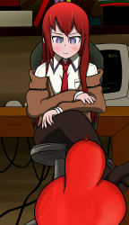  1girl absurdres balloon blue_eyes computer highres makise_kurisu red_hair solo steins;gate  rating:Questionable score:3 user:AnotherBreath1