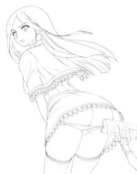 1girl ass castlevania_(series) castlevania:_portrait_of_ruin charlotte_aulin dollinger long_hair monochrome open_mouth panties panty_pull simple_background sketch solo thighhighs underwear vacuum_cleaner white_background rating:Questionable score:66 user:Dragonzordasaurus