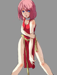  1990s_(style) 1girl blue_eyes breasts child_(pixiv2990158) choker cleavage female_focus final_fantasy final_fantasy_v lenna_charlotte_tycoon monk open_mouth pink_hair retro_artstyle sash short_hair simple_background solo 