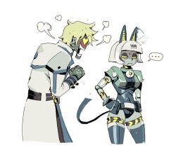  ... 1boy 1girl animal_ears belt_pouch black_leotard blonde_hair breasts cat_ears cat_tail clothed_robot commentary crossed_arms crossover ear_wiggle english_commentary grey_hair guilty_gear guilty_gear_xx hands_on_own_hips heart heart-shaped_eyes humanoid_robot leotard medium_breasts metal_skin pouch robo-fortune robo-ky robot short_hair skullgirls solid_eyes sorrysap tail thighhighs trait_connection tsundere uniform yellow_eyes  rating:General score:20 user:danbooru