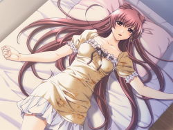  00s dress kazama_mana long_hair on_bed pink_hair yakin_byoutou  rating:Sensitive score:19 user:IsraelThroat