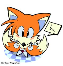  1boy animal_ears black_eyes blush fox_ears fox_tail furry kirby-popstar looking_at_viewer male_focus multiple_tails orange_hair shoes solo sonic_(series) tail tails_(sonic) 