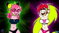  2girls animated animated_gif arms_up ass belt bikini bikini_top_only black_belt bouncing_breasts breasts buttons cartoon_network dancing demencia double-breasted green_hair hair_blade hairband happy large_breasts long_hair me!me!me! miss_heed multiple_girls navel open_mouth phut_hon pink_eyes pink_hair red_hair smile swimsuit uzzi_ponydubberx villainous villanos  rating:Sensitive score:56 user:Alice_Roxan