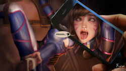  1boy 1girl ahegao arms_up artist_name belt bodysuit brown_eyes brown_hair cellphone censored clenched_teeth cum cum_in_pussy cum_overflow d.va_(overwatch) deviantart_username female_pubic_hair firolian from_behind gumroad_username hetero highres lips long_hair mosaic_censoring overwatch overwatch_1 patreon_username penis phone pubic_hair pussy realistic restrained rolling_eyes sex size_difference smartphone stomach_bulge teeth torn_bodysuit torn_clothes vaginal  rating:Explicit score:73 user:danbooru